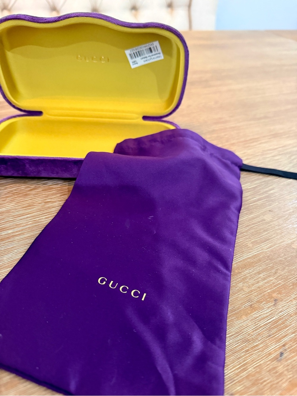 Gucci Purple Velvet Sunglasses Pouch & Yellow-Lined Case